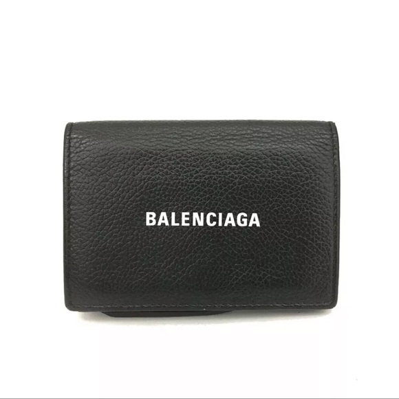 AUTH BALENCIAGA Everyday Mini Papier Leather Wallet Card Case Black - Picture 1 of 6